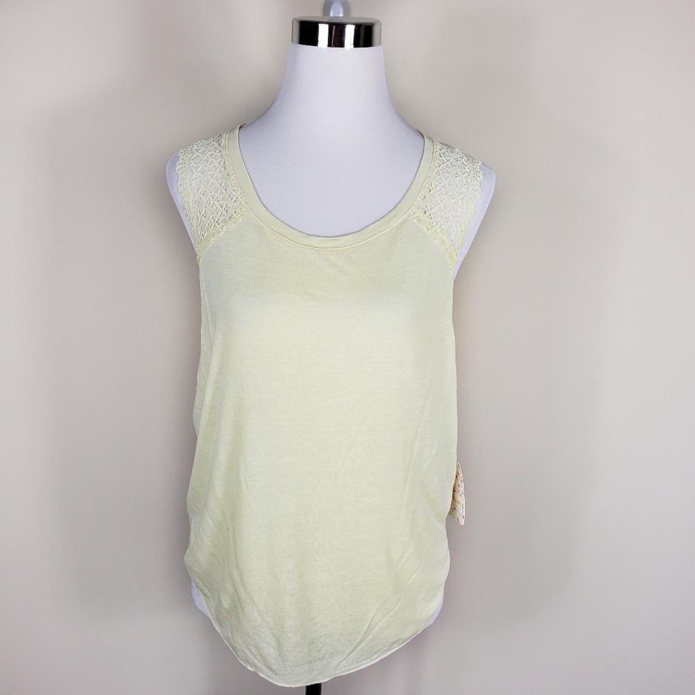 FREE PEOPLE Yellow Peony Lace Tank
